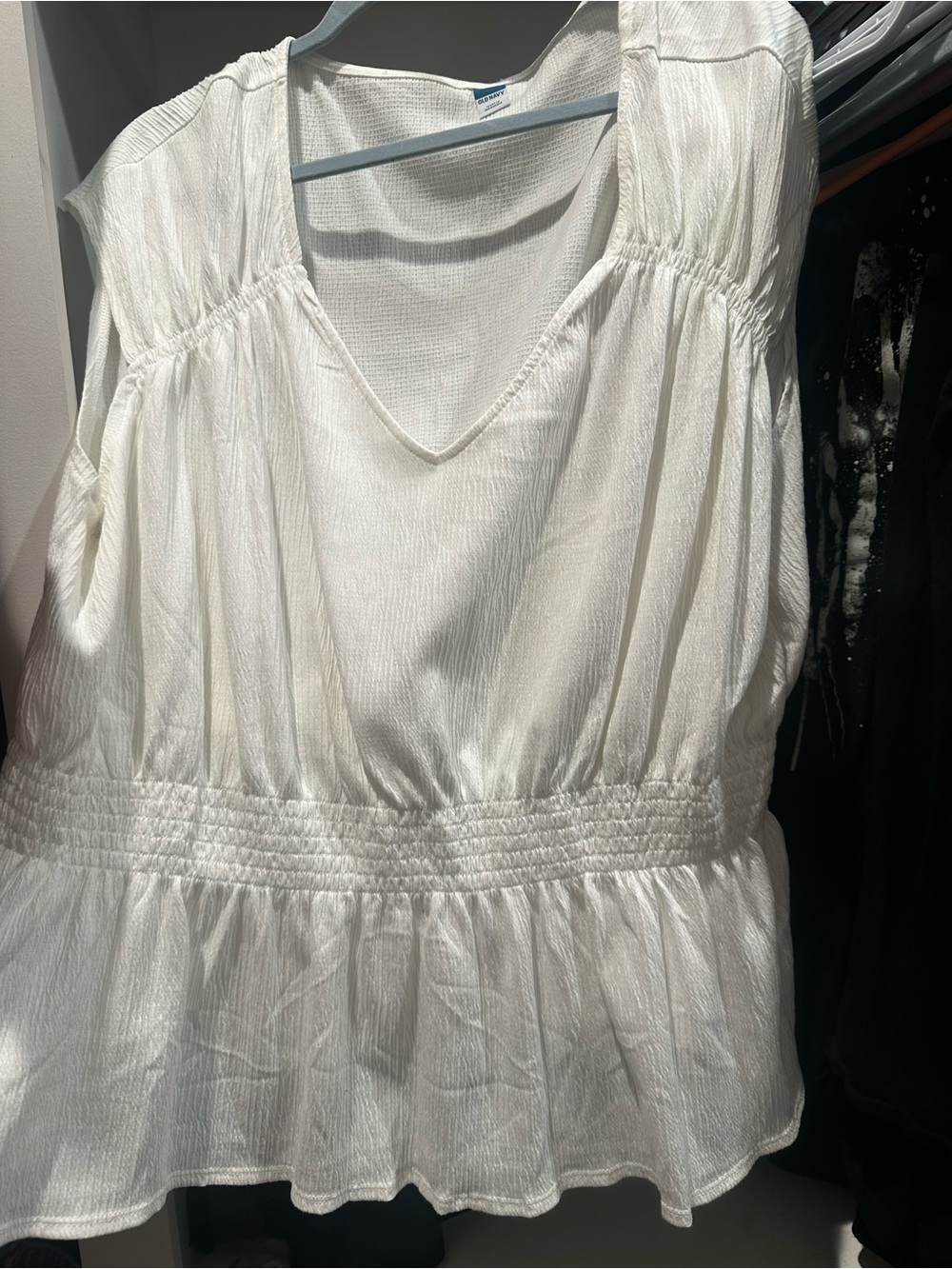 Old Navy White Peasant Blouse with Smocked Waist